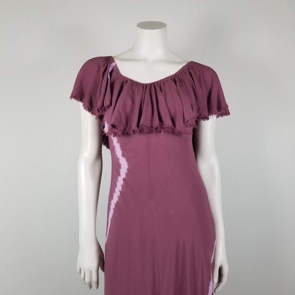 Revolve Blue Life Maroon Tie-Dyed Distressed Ruffle Rayon Maxi Dress Size Small - Picture 4 of 15
